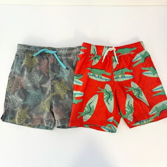 Set of 2 Boys Kids 4T Lined Swim Trunks Shorts Swim Suits - Picture 1 of 8